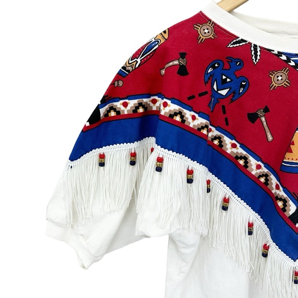 HAZELWOOD CLUB Shirt Phoenix Fringe Aztec Tassel Bead USA Western - Picture 3 of 8